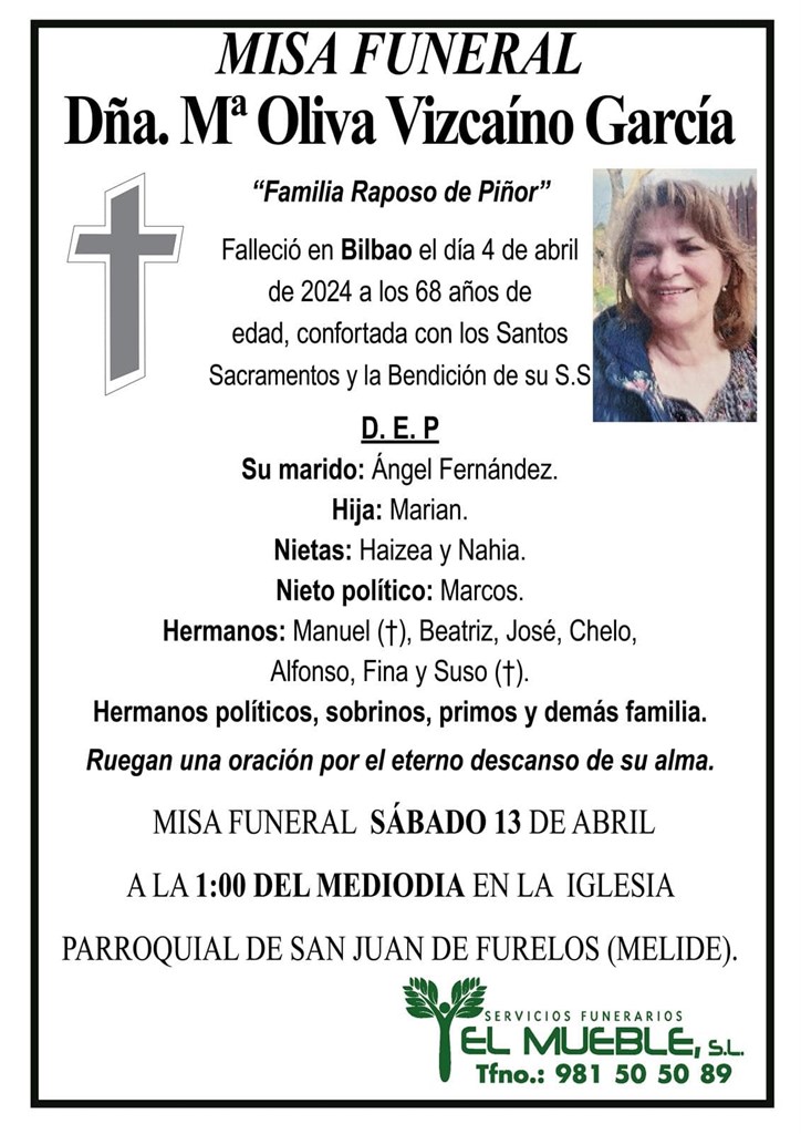 Foto principal Misa funeral de Dña. Mª Oliva Vizcaino García.