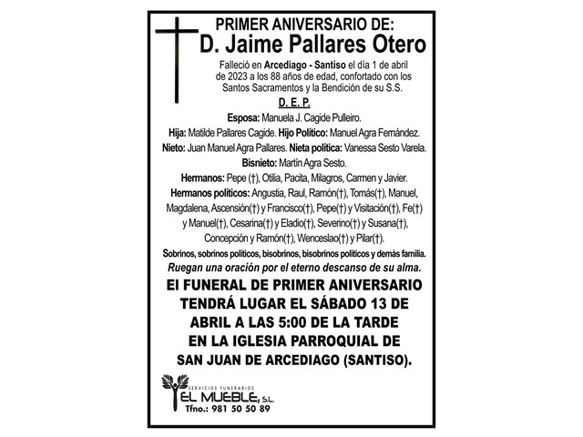 Primer aniversario de D. Jaime Pallares Otero.