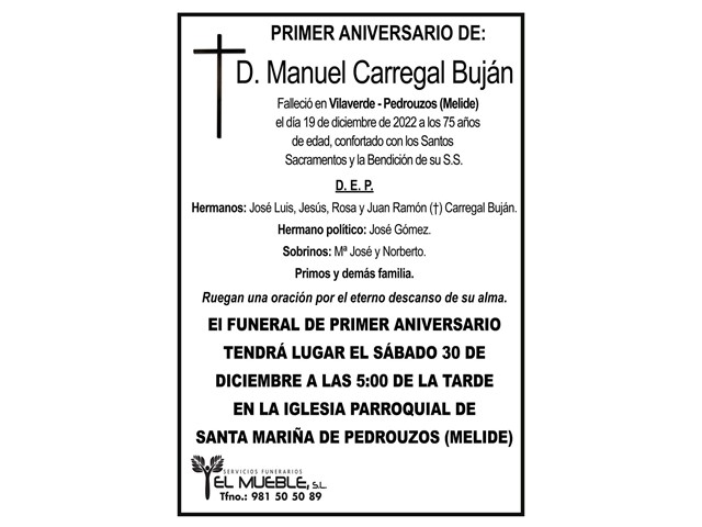 PRIMER ANIVERSARIO DE D. MANUEL CARREGAL BUJÁN.