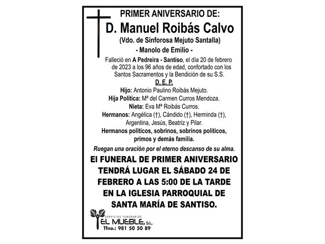 Primer aniversario de D. Manuel Roibás Calvo.