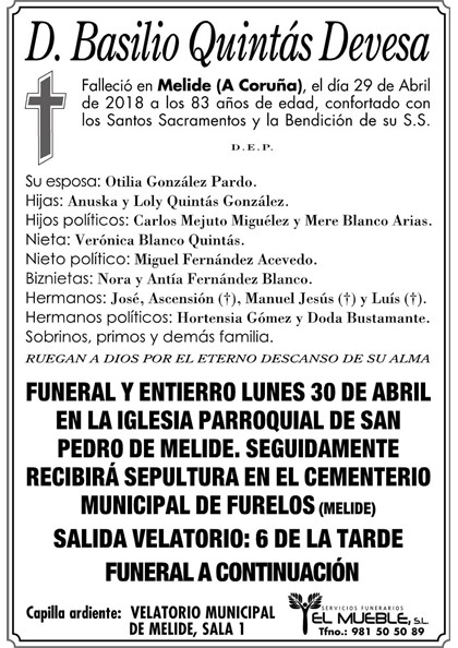 D. BASILIO QUINTÁS DEVESA