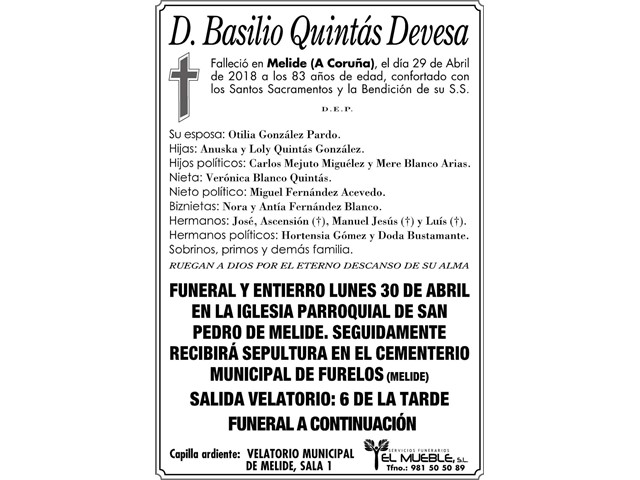 D. BASILIO QUINTÁS DEVESA