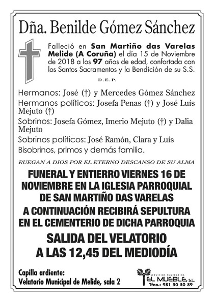 Dñ. BENILDE GÓMEZ SÁNCHEZ