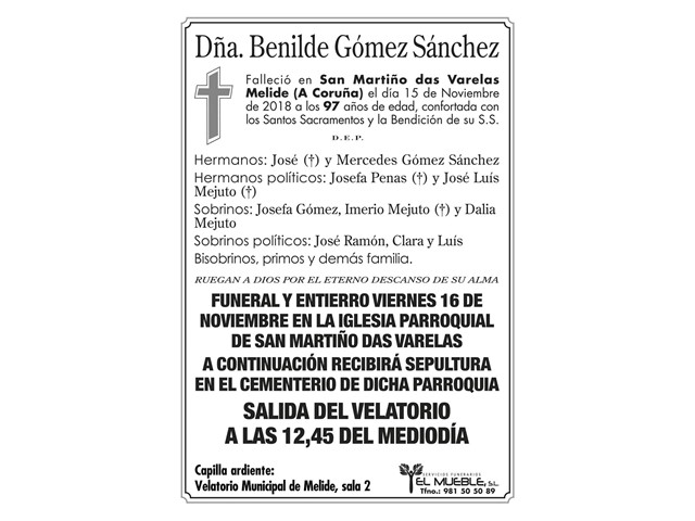 Dñ. BENILDE GÓMEZ SÁNCHEZ