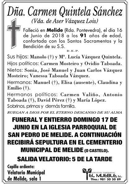 Dñ.CARMEN QUINTELA SÁNCHEZ