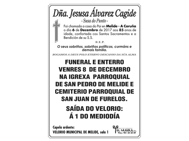 Dñ. JESUSA ÁLVAREZ CAGIDE