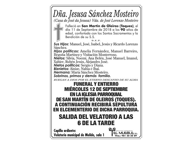 Dñ. JESUSA SÁNCHEZ MOSTEÍRO