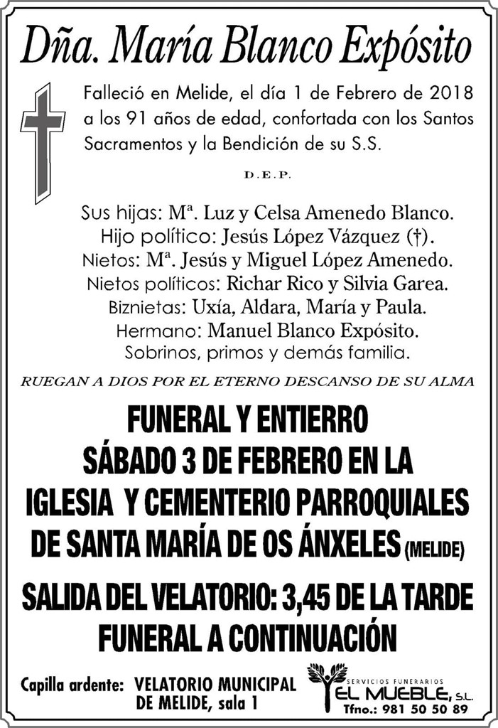 Dñ. MARÍA BLANCO EXPÓSITO