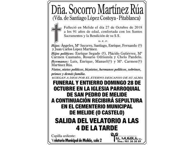 Dñ. SOCORRO MARTINEZ RUA