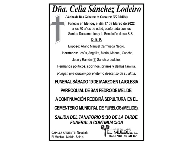 DÑA. CELIA SÁNCHEZ LODEIRO.