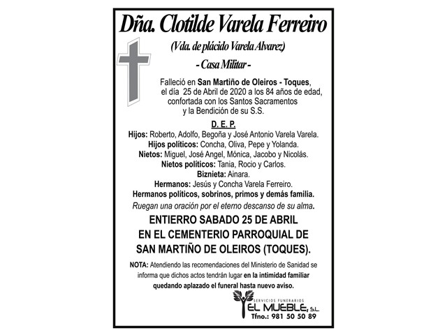 DÑA. CLOTILDE VARELA FERREIRO.