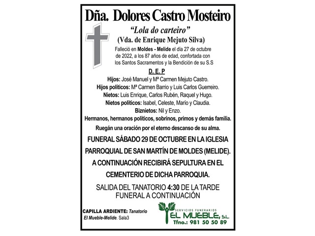 DÑA. DOLORES CASTRO MOSTEIRO.