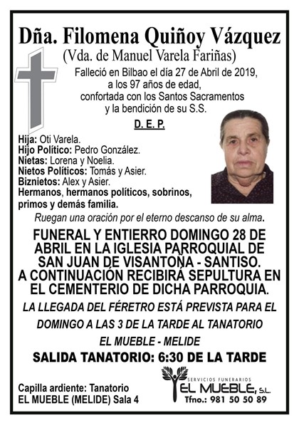 DÑA. FILOMENA QUIÑOY VAZQUEZ