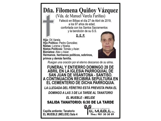 DÑA. FILOMENA QUIÑOY VAZQUEZ