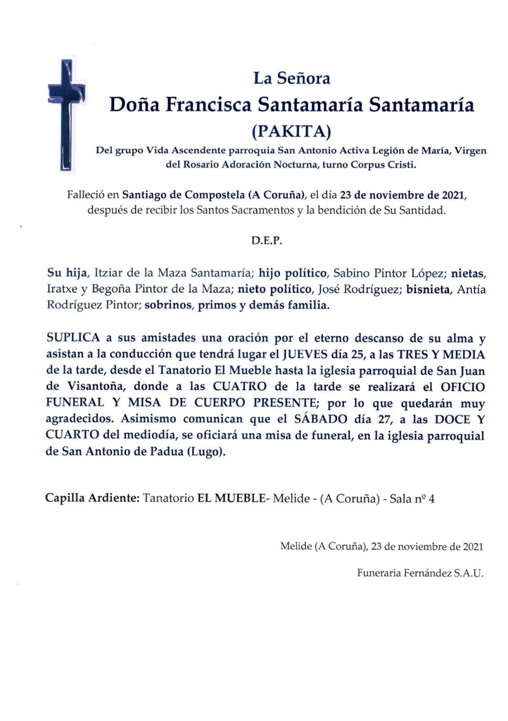 DÑA. FRANCISCA SANTAMARÍA SANTAMARÍA.