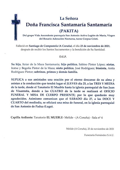 DÑA. FRANCISCA SANTAMARÍA SANTAMARÍA.