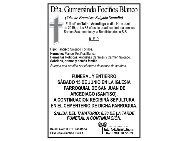 DÑA.GUMERSINDA FOCIÑOS BLANCO