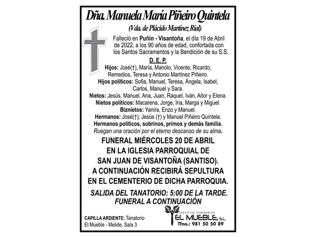 DÑA. MANUELA MARÍA PIÑEIRO QUINTELA.