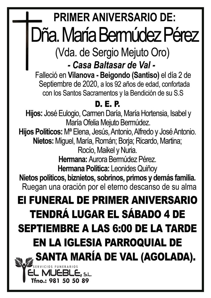 DÑA. MARÍA BERMUDEZ PÉREZ.
