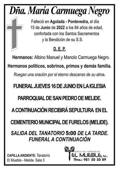 DÑA. MARÍA CARMUEGA NEGRO.