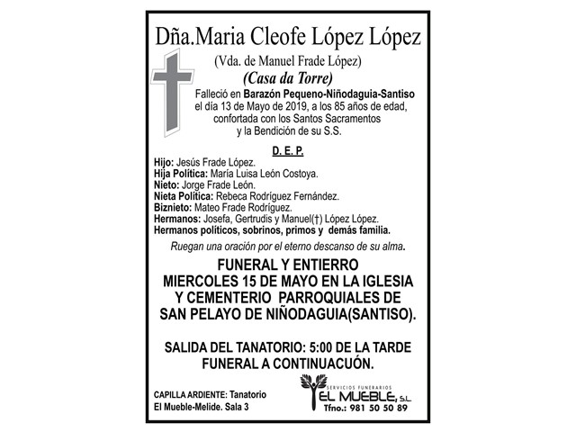 DÑA. MARÍA CLEOFE LÓPEZ LÓPEZ.