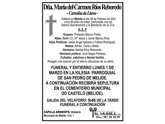 DÑA. MARÍA DEL CARMEN RÍOS REBOREDO.