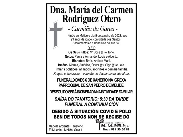 DÑA. MARÍA DEL CARMEN RODRÍGUEZ OTERO.
