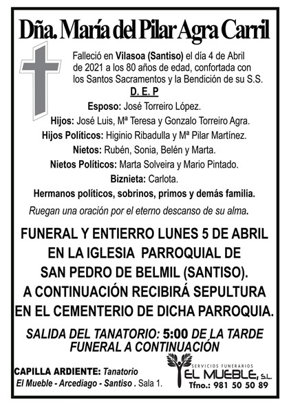 DÑA. MARÍA DEL PILAR AGRA CARRIL.