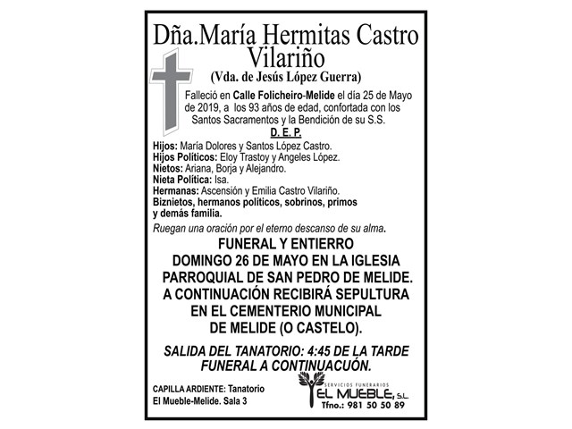 DÑA. MARÍA HERMITAS CASTRO VILARIÑO.