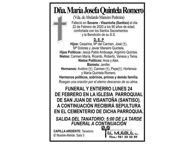 DÑA. MARÍA JOSEFA QUINTELA ROMERO.