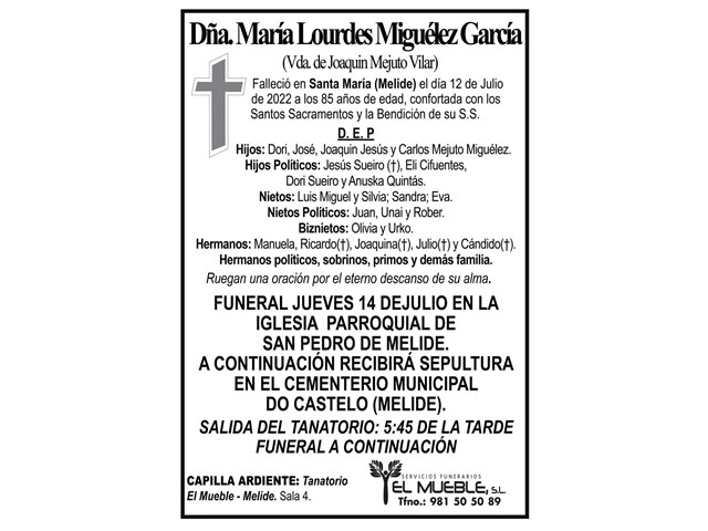 DÑA. MARÍA LOURDES MIGUÉLEZ GARCÍA.