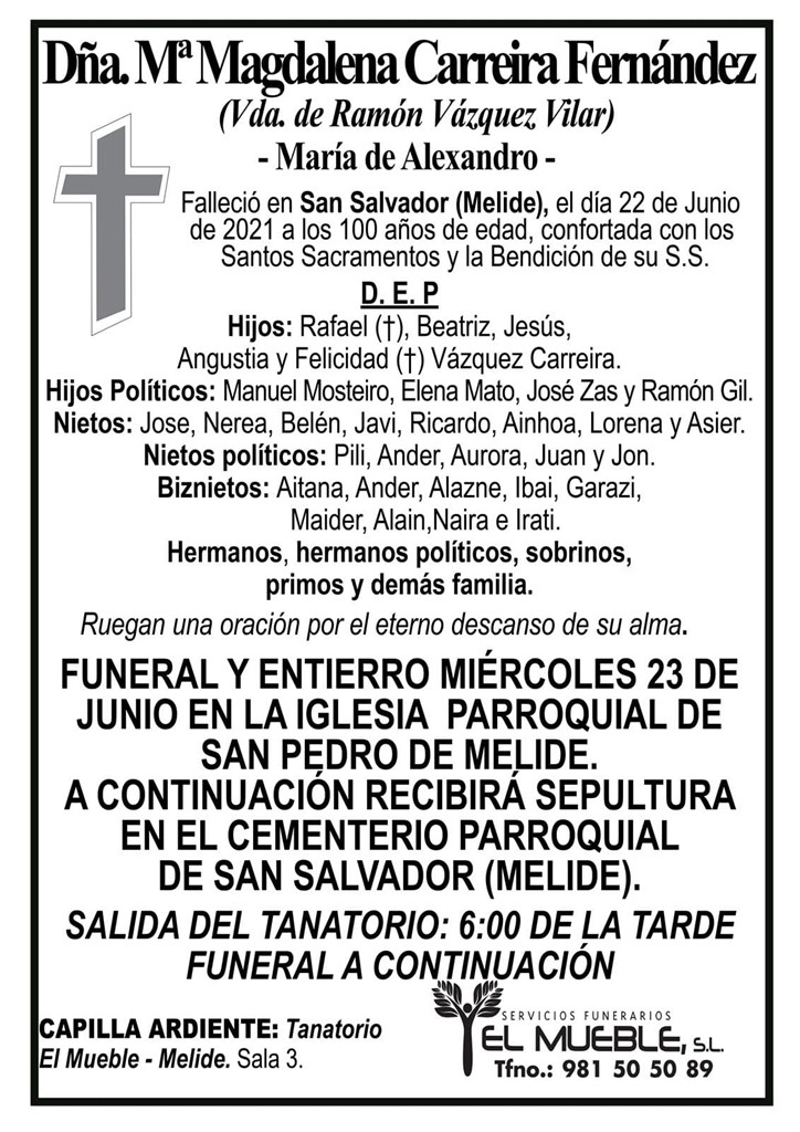 DÑA. MARÍA MAGDALENA CARREIRA FERNÁNDEZ.