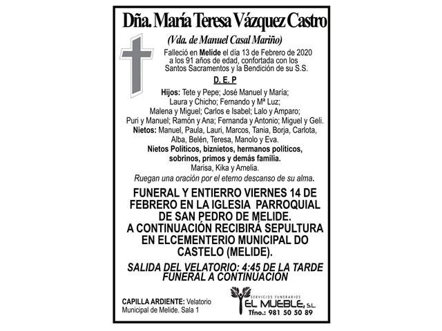 DÑA. MARÍA TERESA VÁZQUEZ CASTRO.