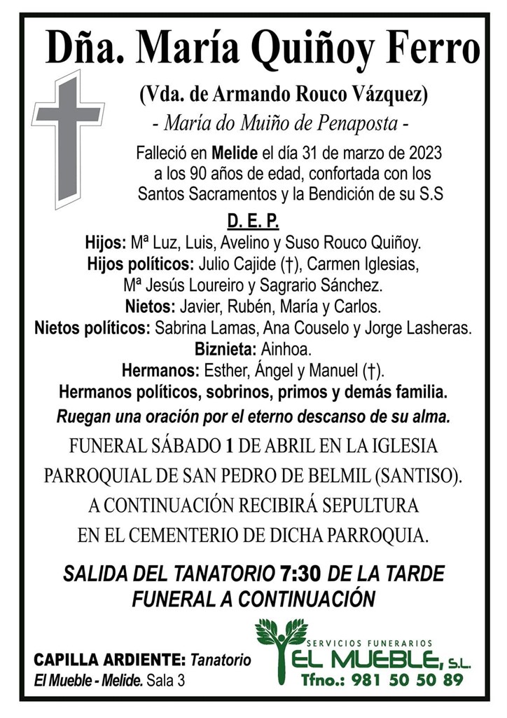 DÑA. MARÍA QUIÑOY FERRO.