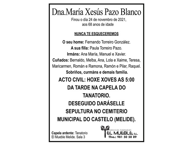 MARÍA XESÚS PAZO BLANCO.