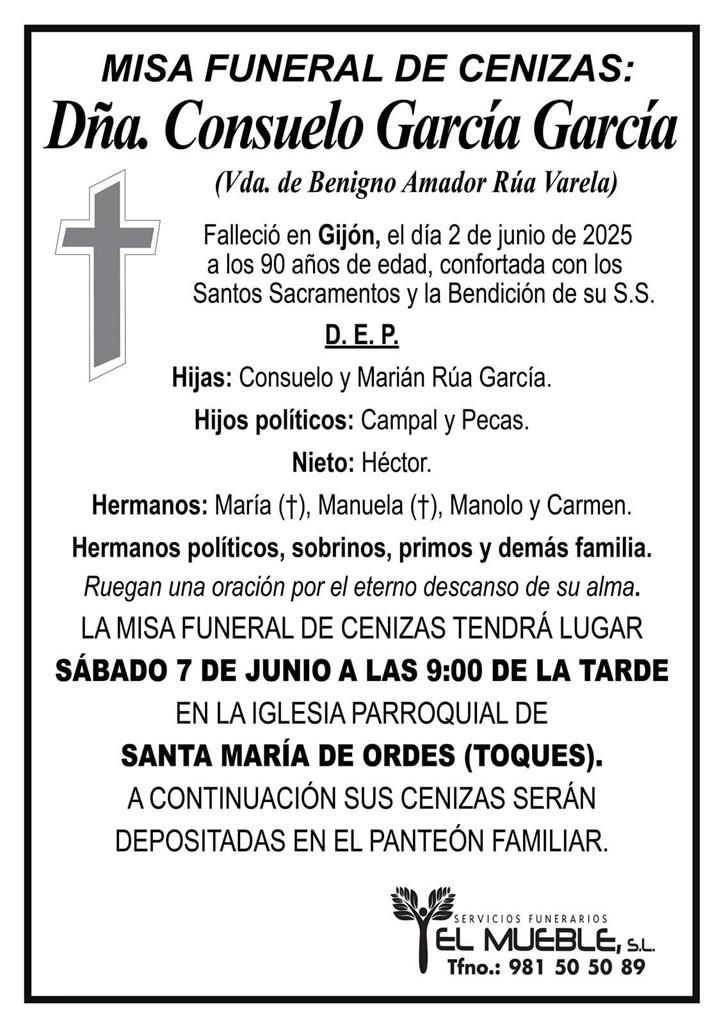 Misa funeral de cenizas de Dña. Consuelo García García.