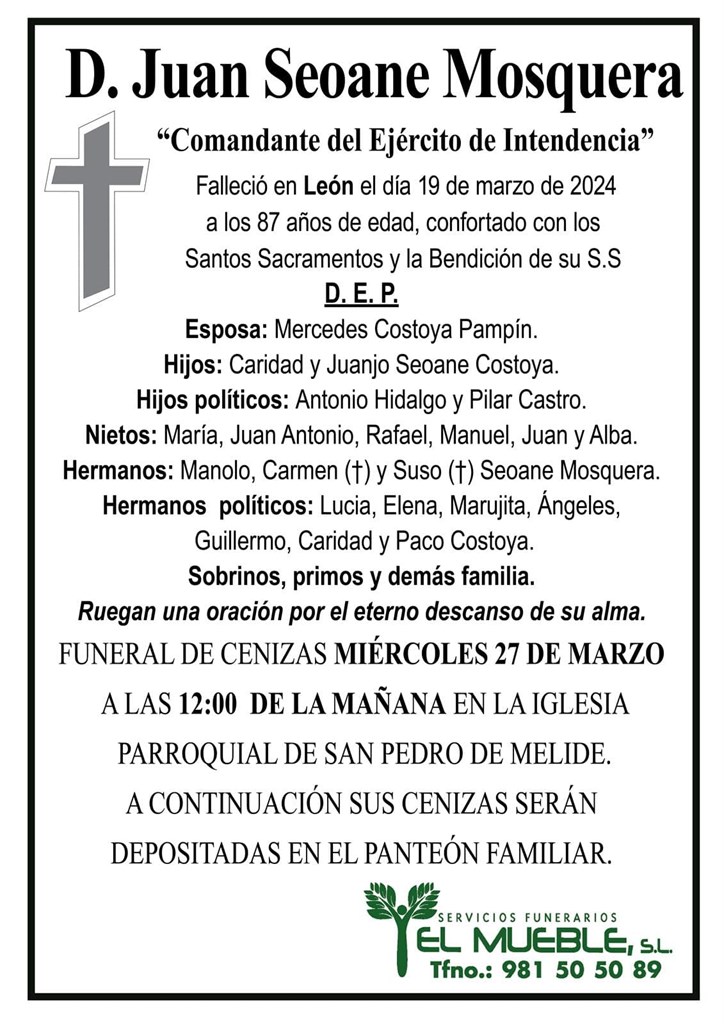 Misa funeral de cenizas de D. Juan Seoane Mosquera.