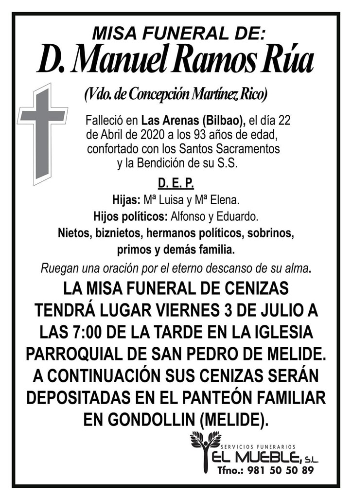 MISA FUNERAL DE CENIZAS DE D. MANUEL RAMOS RÚA.