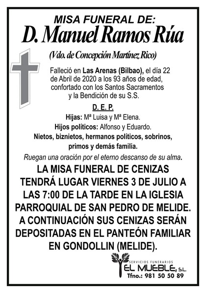 MISA FUNERAL DE CENIZAS DE D. MANUEL RAMOS RÚA.