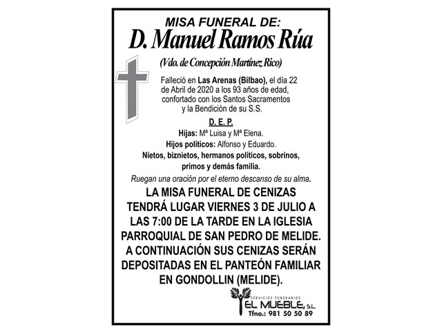 MISA FUNERAL DE CENIZAS DE D. MANUEL RAMOS RÚA.