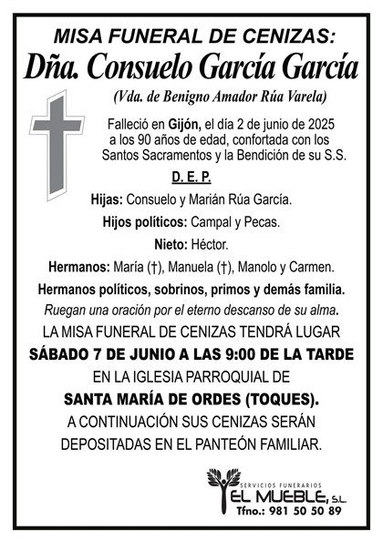 Misa funeral de cenizas de Dña. Consuelo García García.