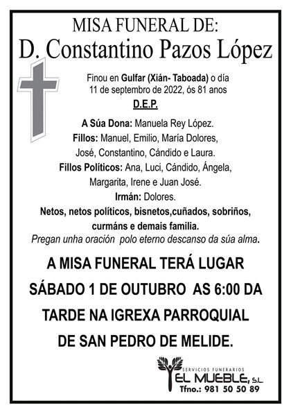 MISA FUNERAL DE D. CONSTANTINO PAZOS LÓPEZ.