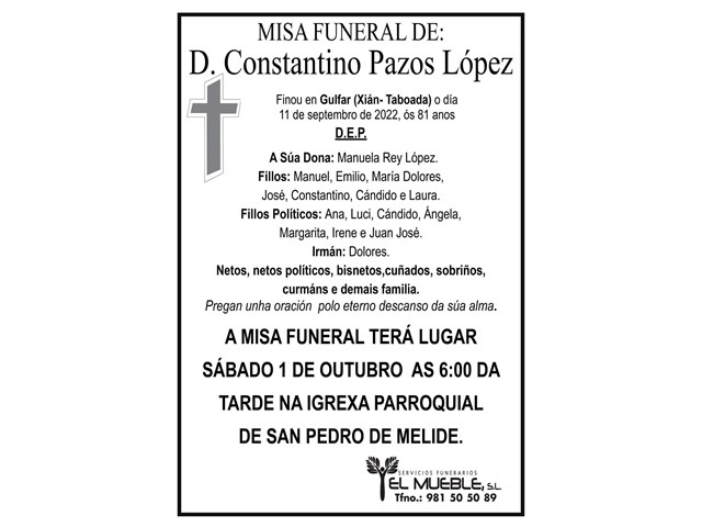 MISA FUNERAL DE D. CONSTANTINO PAZOS LÓPEZ.
