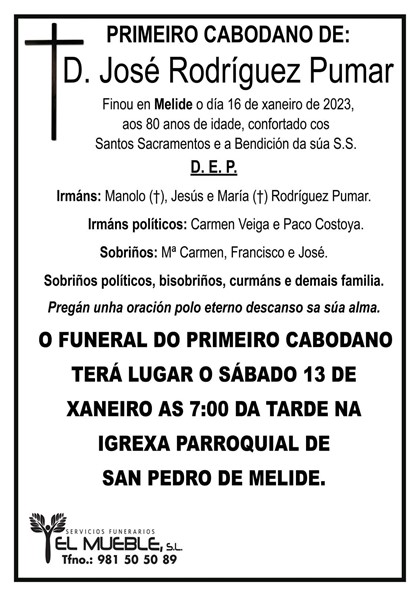 PRIMEIRO CABODANO DE D. JOSÉ RODRÍGUEZ PUMAR.