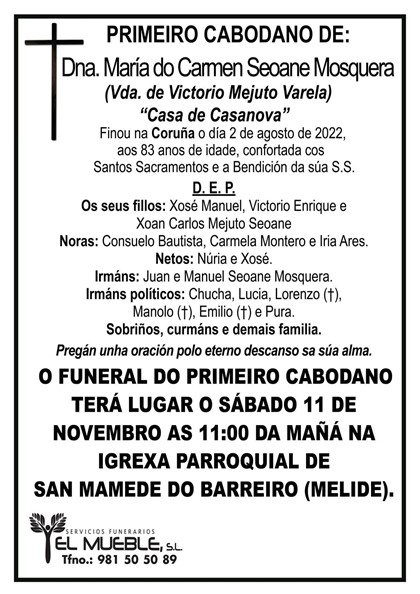 Primeiro cabodano de Dna. María do Carmen Seoane Mosquera.