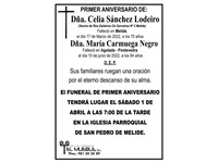 PRIMER ANIVERSARIO DE DÑA. CELIA SÁNCHEZ LODEIRO Y DÑA. MARÍA CARMUEGA NEGRO.