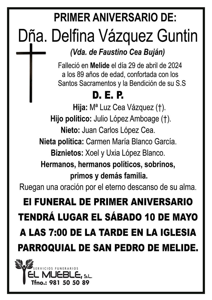 Primer aniversario de Dña. Delfina Vázquez Guntín.