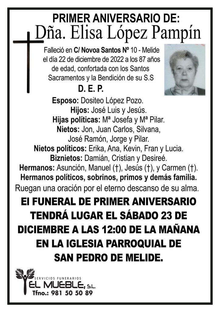 PRIMER ANIVERSARIO DE DÑA. ELISA LÓPEZ PAMPÍN.