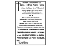Primer aniversario de Dña. Esther Arias Pérez.