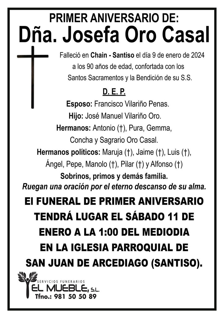 Primer aniversario de Dña. Josefa Oro Casal.